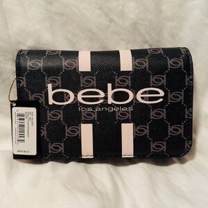 bebe Black with Light Pink Logo Stripe Crossbody/Shoulder Bag